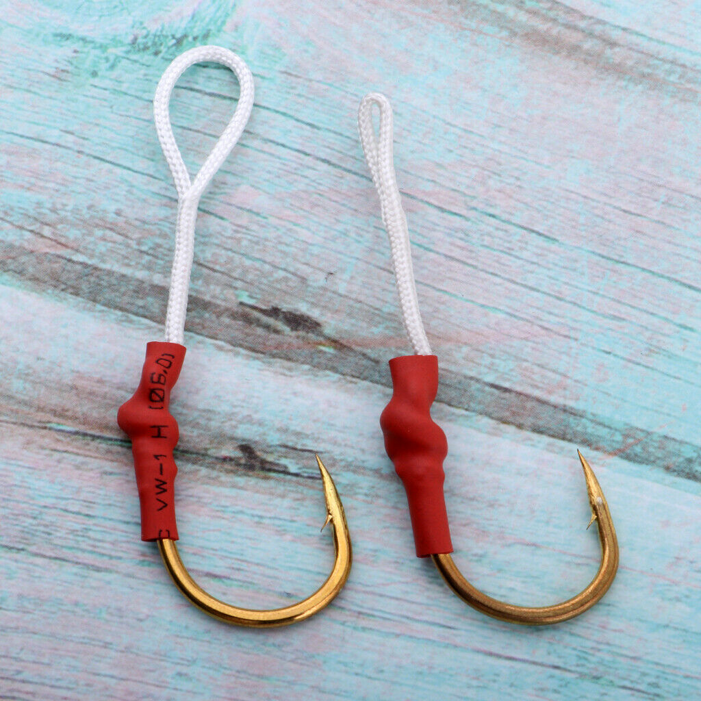 2 Pieces Jigging Assist Hooks Assist Fishing Hooks with White PE Line 070