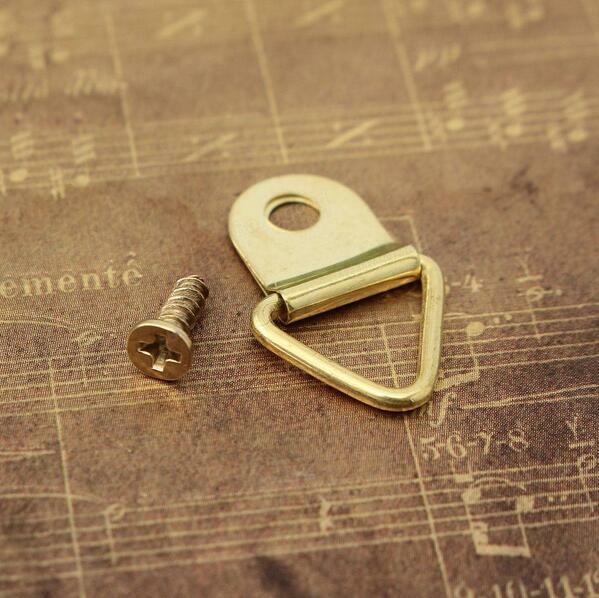 50pc Golden Triangle D-Ring Hanging Picture Frame Hooks Painting Mirror Hangers
