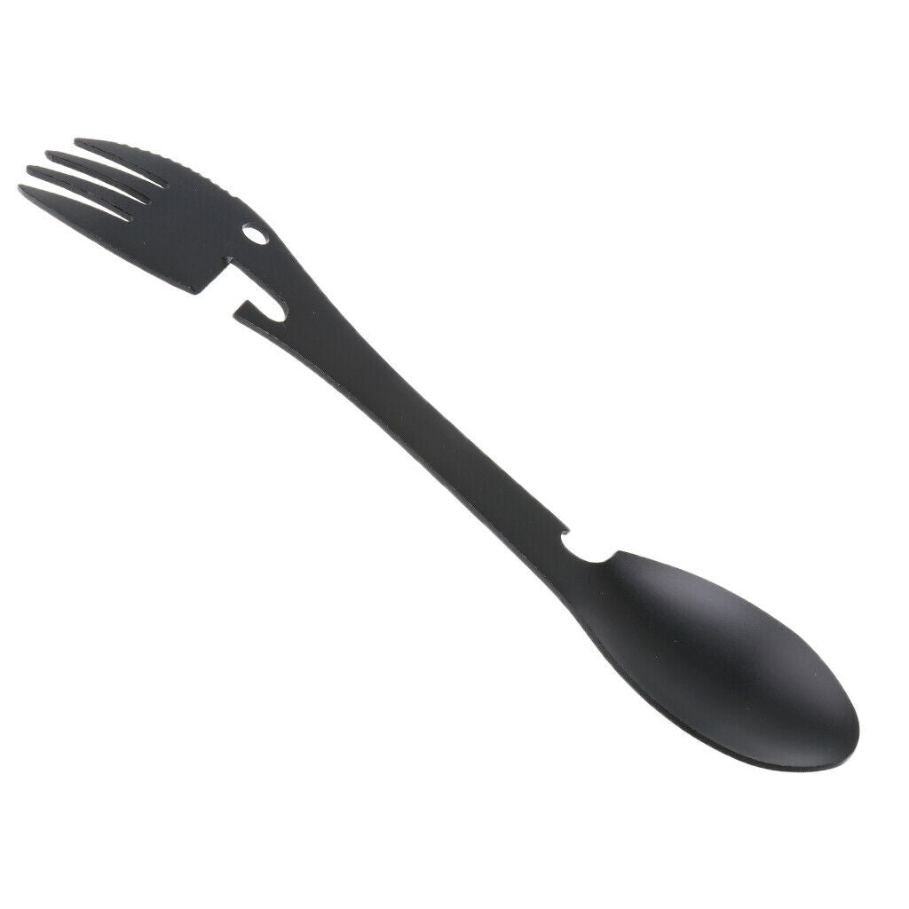 3 in 1 stainless steel spoon, fork and can / bottle opener for outdoors