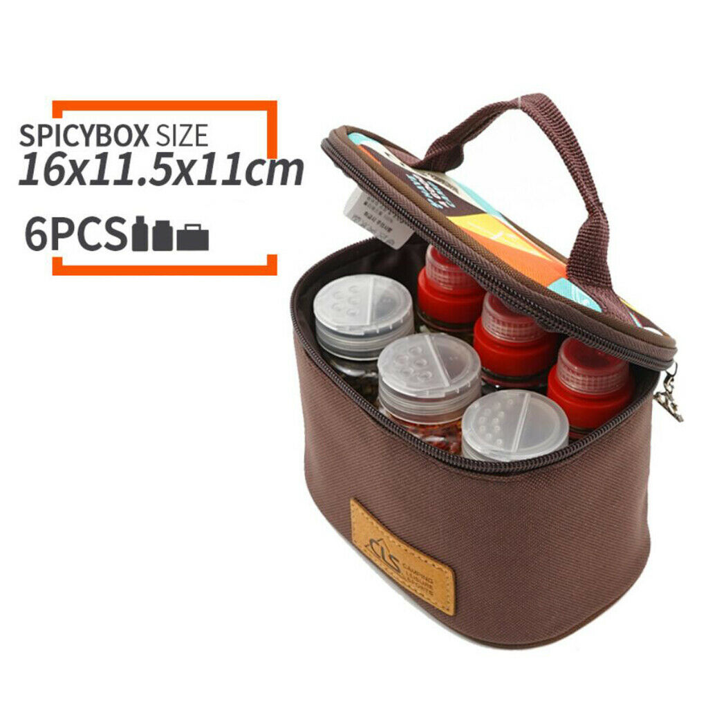 6Pcs Camping Picnic BBQ Condiment Spice Jar Bottles with Portable Carry Bag