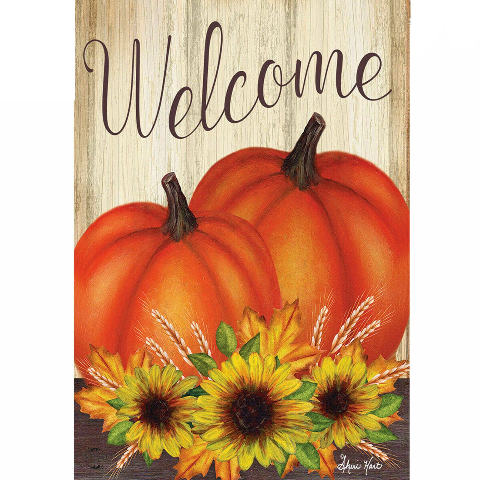 #81A AUTUMN FALL PUMPKIN PAIR SUNFLOWERS LARGE HOUSE FLAG 28X40 BANNER