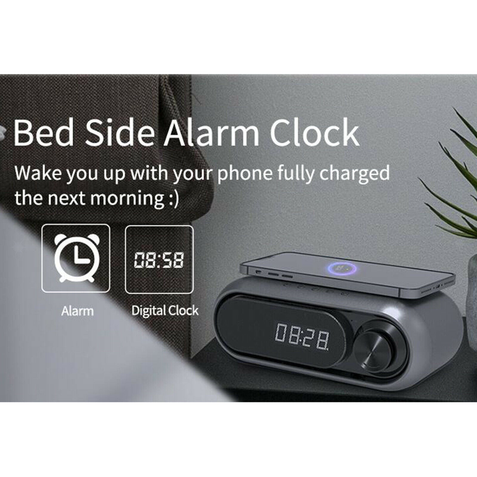 Bedside Bluetooth Speaker Wireless Charging for Bedroom FM Radio Indoor