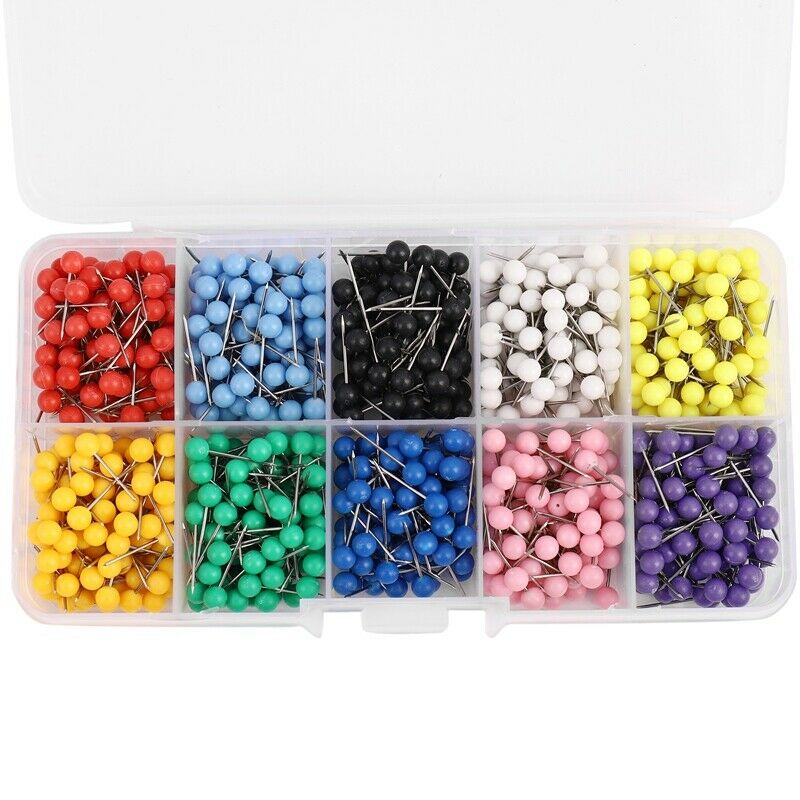 1000 Pieces 1/8 inch Map Push Pins Map Tacks with Plastic Round Heads and SteeN5
