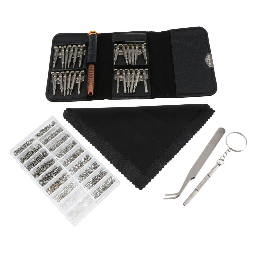 1000 Pieces Eyeglass Screws Repairing Tools Kit with Tweezer Cleaning Cloth
