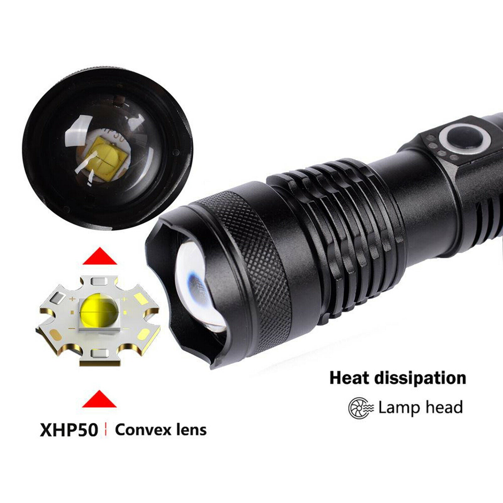 Rechargeable LED Flashlight Torch Lamp XHP50 XHP70.2 A90 No Battery