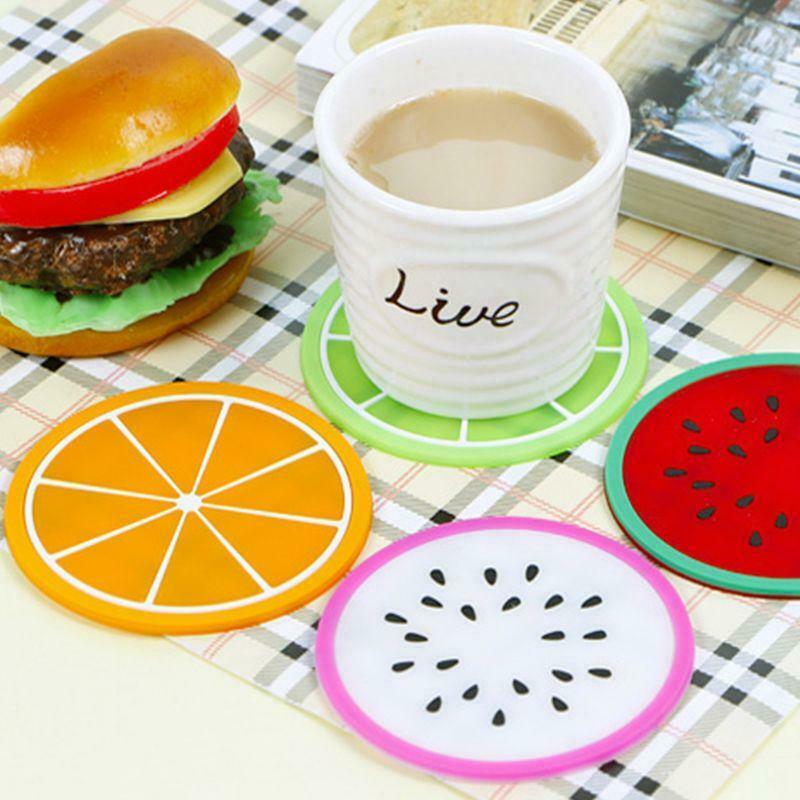 7pcs Fruit Coaster Colorful Transparent Silicone Cup Holder Drinks Mat Tableware