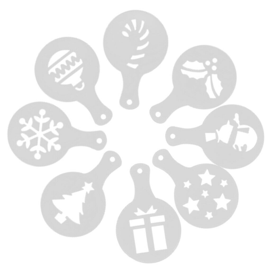 8PCS Coffee Stencil Cappuccino Foam Craft Home Kitchen Coffee Use - Christmas