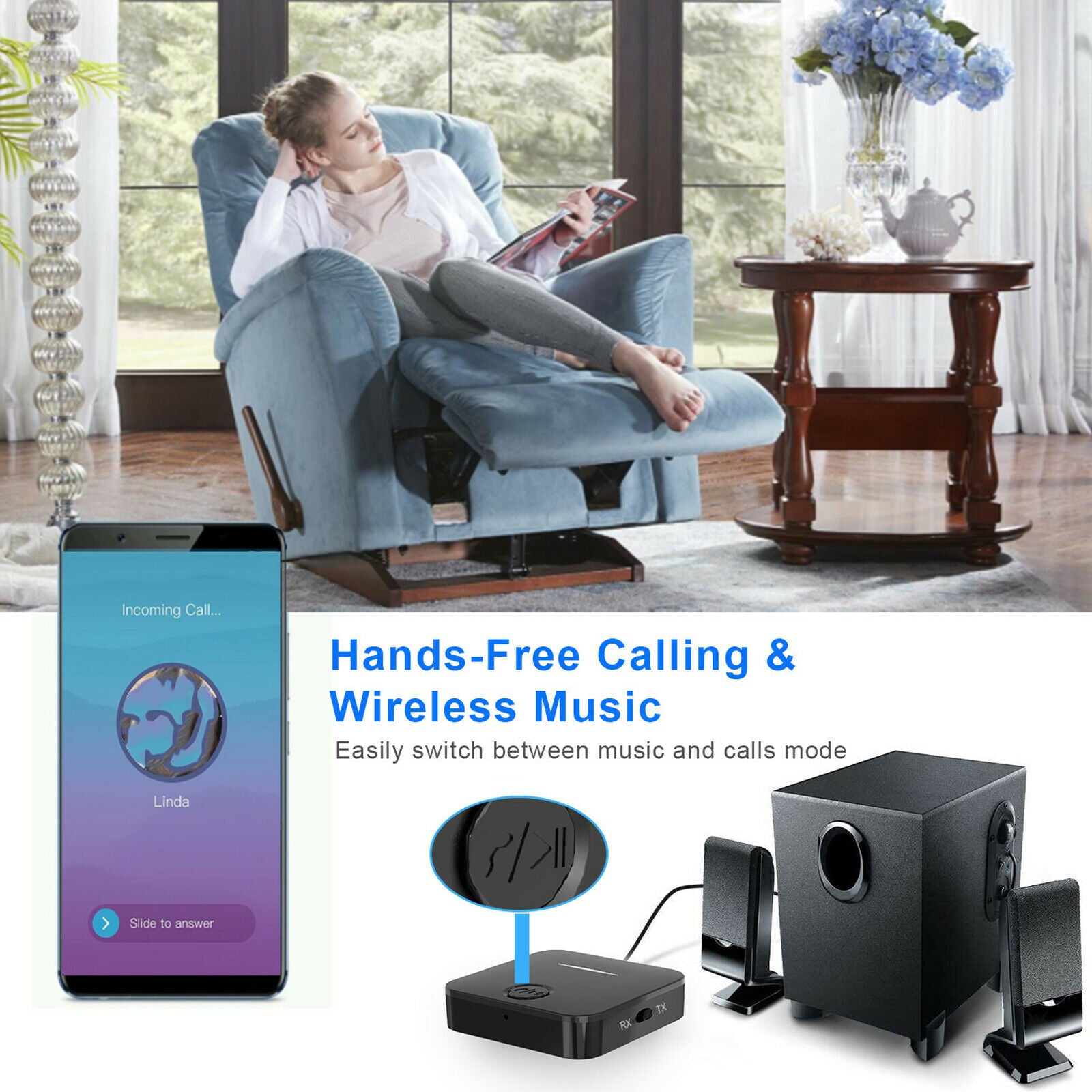 Bluetooth 5.0 Receiver Transmitter Stereo Audio Adapter Plug & Play for TV