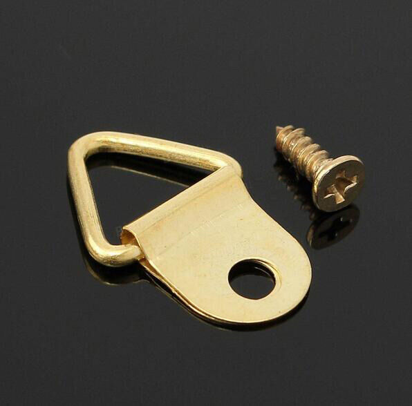 50pc Golden Triangle D-Ring Hanging Picture Frame Hooks Painting Mirror Hangers