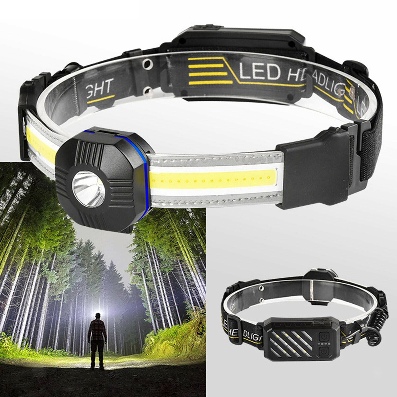Outdoor COB LED Headlamp Headlight USB Charging Flashlight Waterproof Light