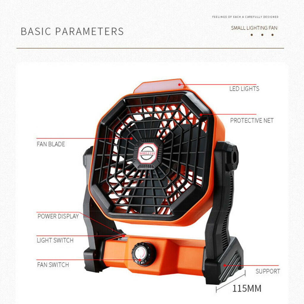 USB Solar Power Fan LED Light 3-Balde Tabletop Desk Fan for Travel Fishing