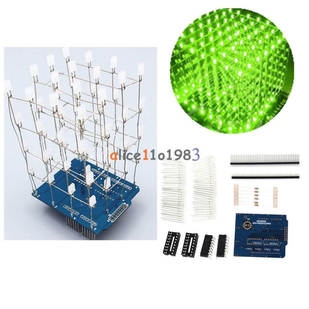 Green 4X4X4 Light Cube Kit Arduino uno shield LED Precise DIY Kit
