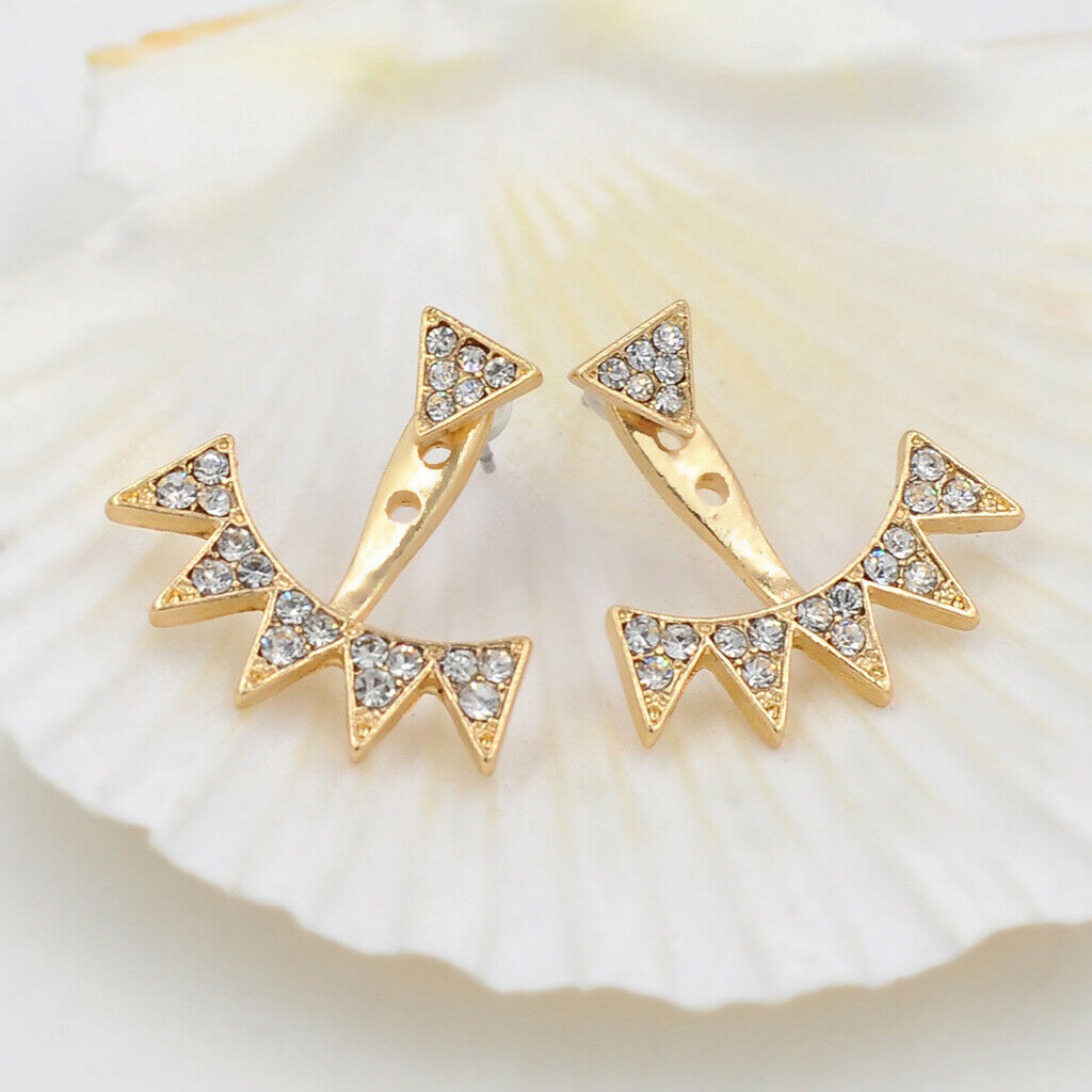 Elegant Stud Earrings Women Crystal Rhinestone Triangle Ear Drops Golden
