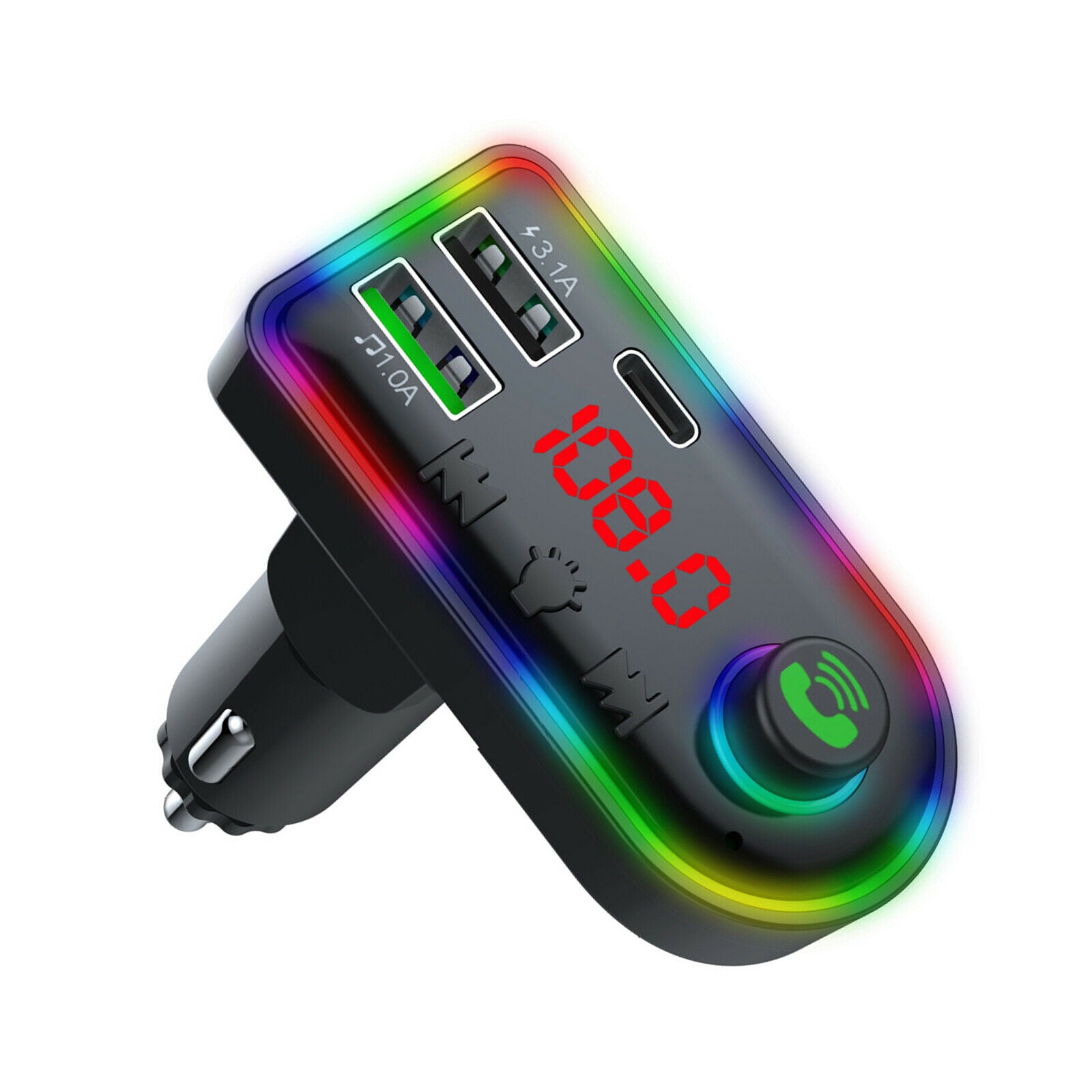 Car Charger Bluetooth 5.0 FM Transmitter Type C PD Fast Charge 7 RGB Backlit