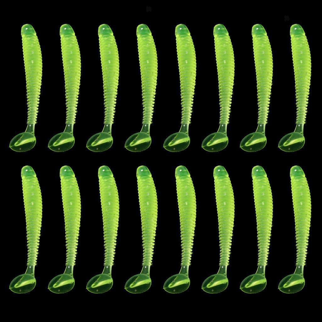 16x Worm Fishing Lures Soft Crank Baits T-tail Fish Tackle Lures 5cm Yellow