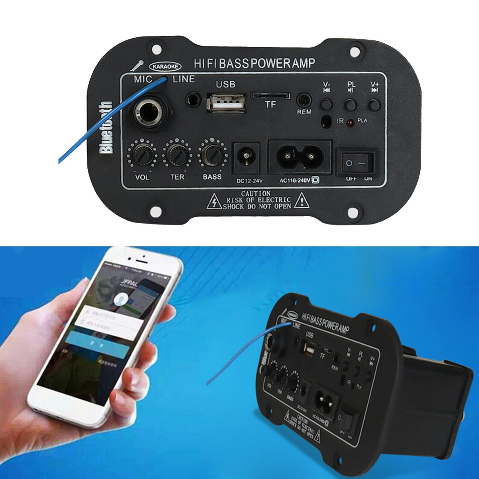 220V Bluetooth Hi-Fi Bass Power Amplifier AMP Radio Audio TF/USB Player DIY