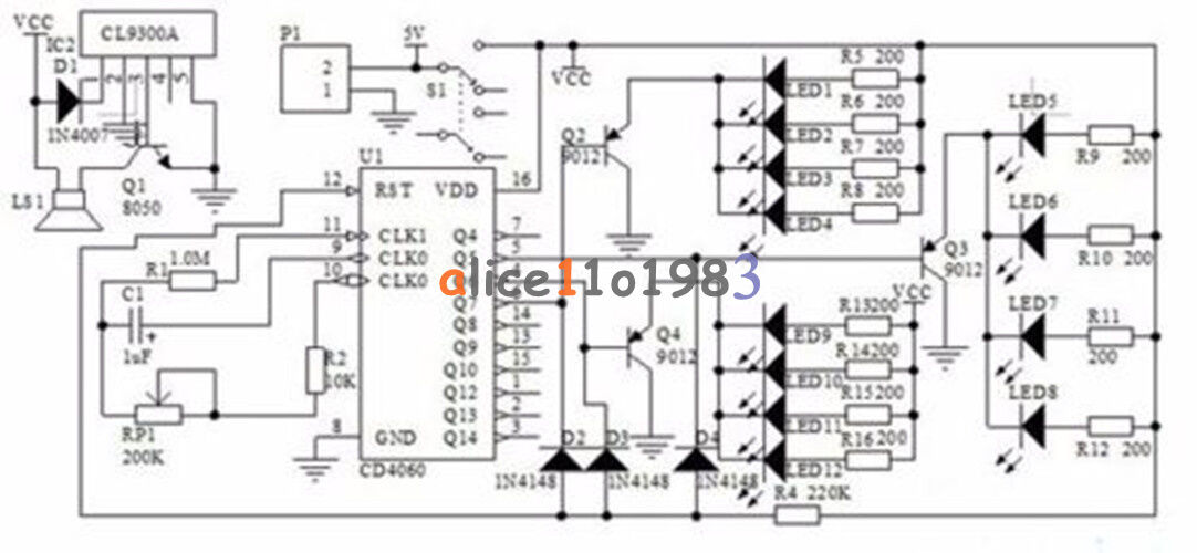 CD4060 DIY Kits Electronics SMD Music Fancy Lantern Suite SOP-16 5mm LED light