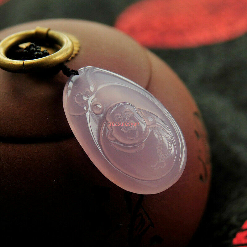 100% natural chalcedony iced violet hand-carved Buddha pendant 32x45mm AAA