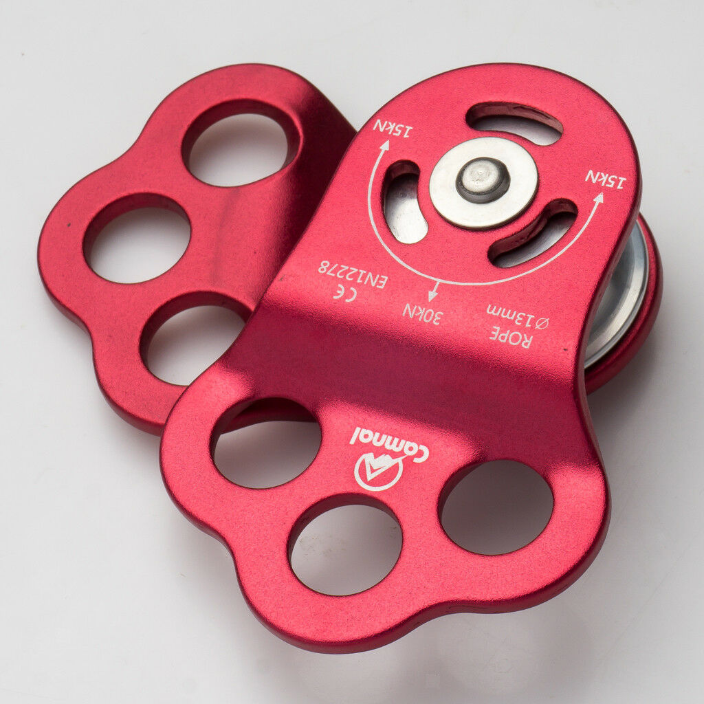 30KN Fixed Side Single Climbing Pulley Arborist Equipment for 13mm Rope red