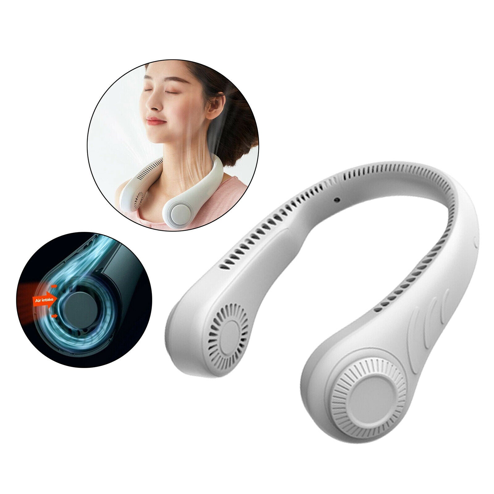 Neck Fan 2000mAh Personal Fan Lightweight Wearable Fan Birthday Gift White