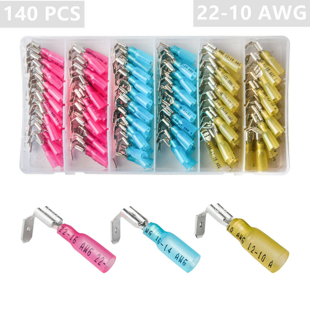 (140) 22-10 GAUGE HEAT SHRINK PIGGYBACK QUICK DISCONNECT WIRE CONNECTOR WITH BOX