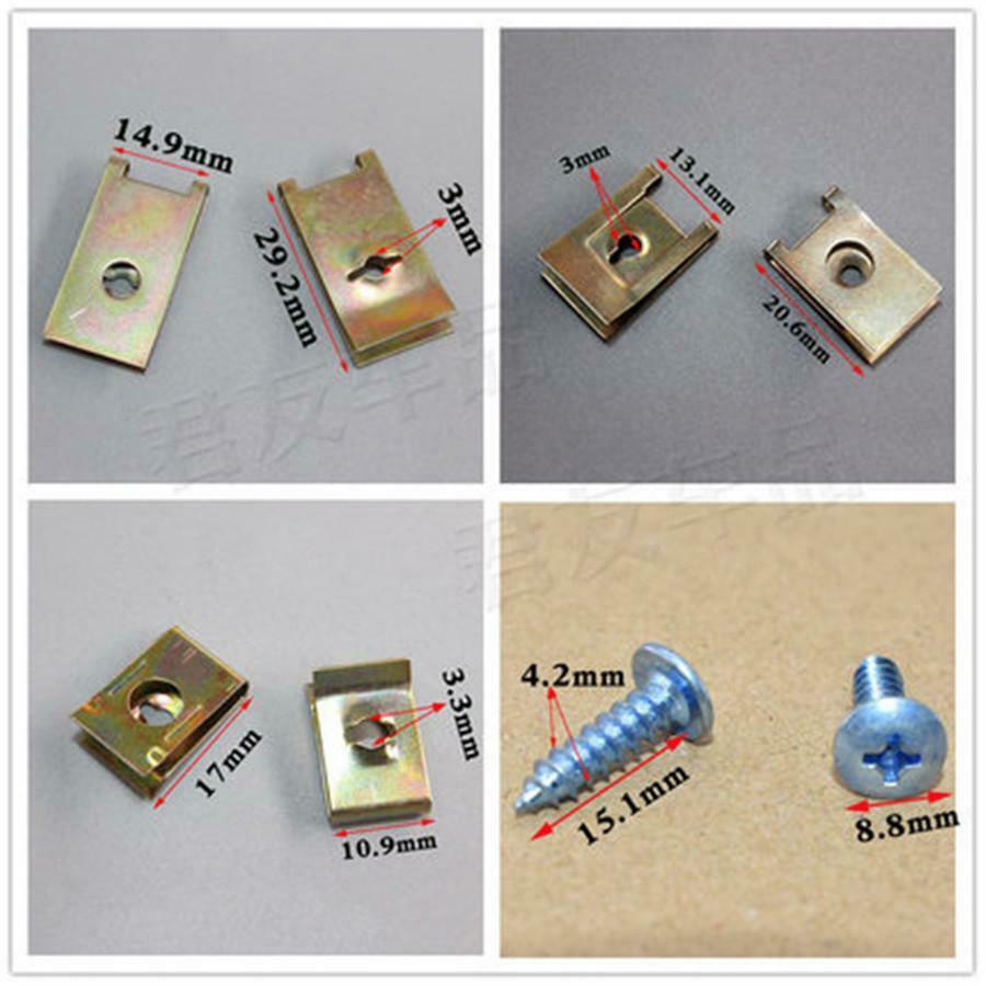 100*Mixed Car Door Panel Fastener Fixed Screw U Type Gasket Fender Metal Clips