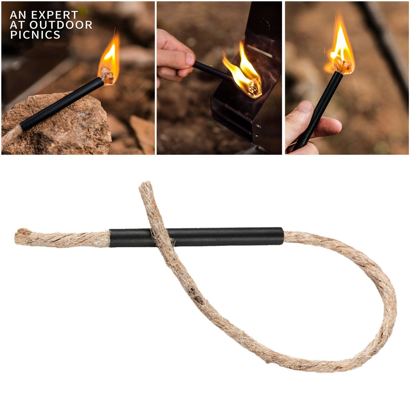 Tinder Wax Wick Cord Fire Starter Accessory with Aluminum Sleeve for Camping