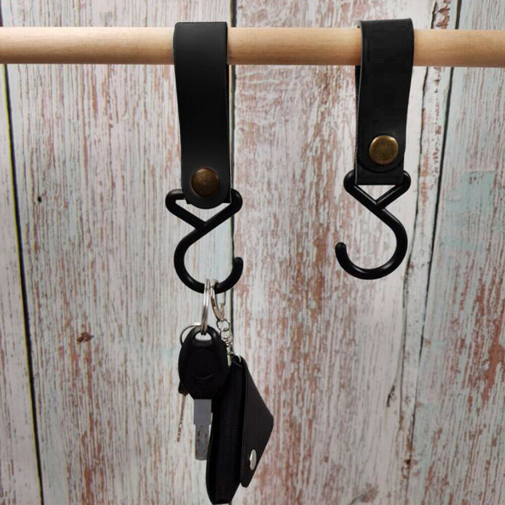 4pcs Outdoor PU Leather Hooks Camping Hiking Tripod Clothes Storage Hanger @