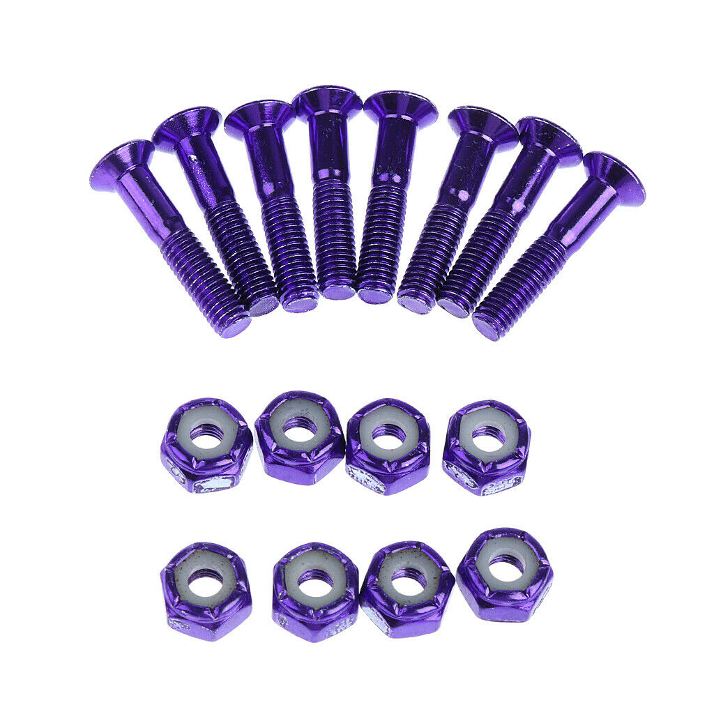 16x Replacement Skateboard Truck Hardware Set Longboard Screws Bolts Blue+Purple