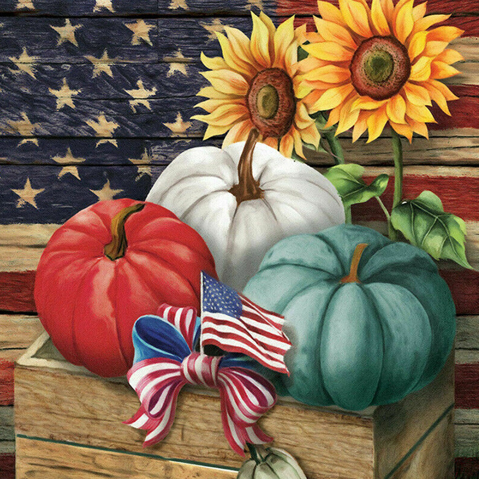 #122 AUTUMN FALL PATRIOTIC PUMPKINS SUNFLOWERS LARGE HOUSE FLAG 28X40 BANNER New