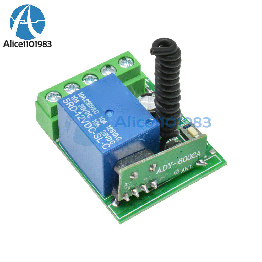 433MHZ DC12V 10A 1CH Wireless Relay RF Remote Control Switch Receiver