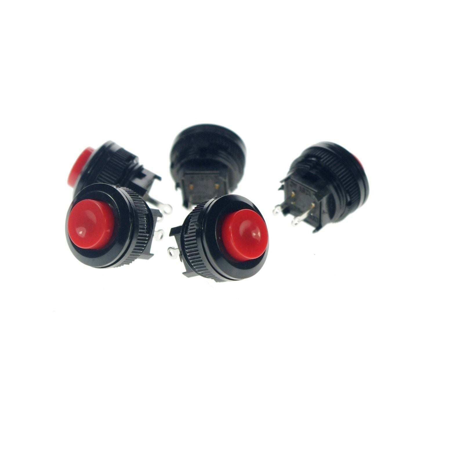 (5)Red ON-(OFF) 2 Pins SPST 1A 250VAC Momentary Unlock Push Button Switch 14mm