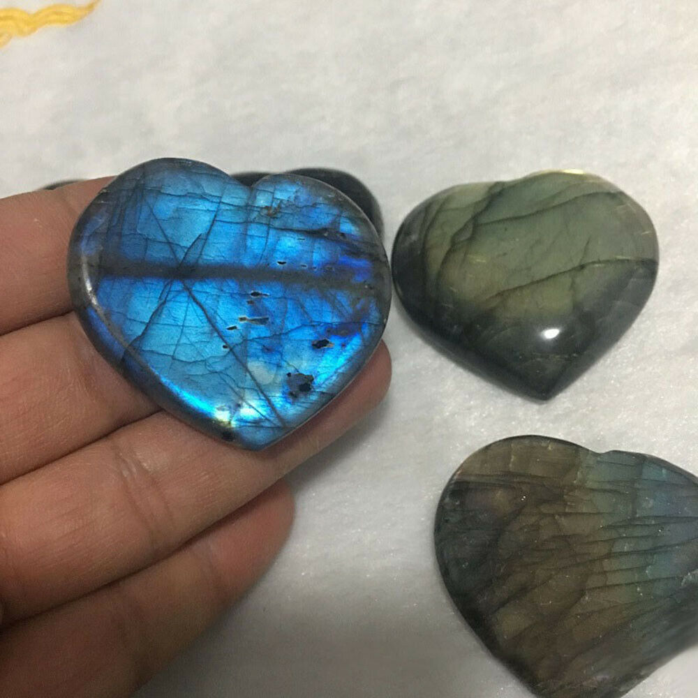 100% Natural Rainbow Labradorite Heart Quartz Crystal Carved Reiki Healing New