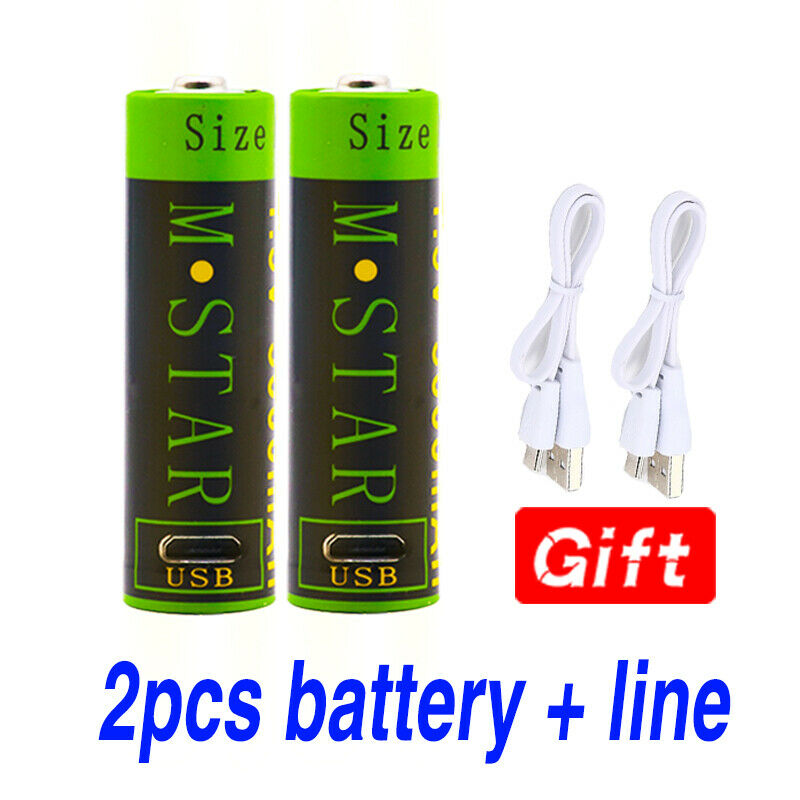 2pcs 1.5V Aa Batterie LI-ION 3000mAh Li-Polymère Rechargeable Lithium +Câble USB