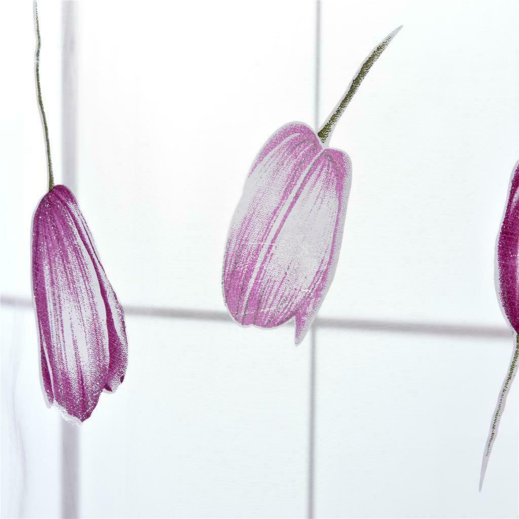 100*200cm Window Voile Curtain Panel Sheer Tulle Drape Tullip Flower Purple