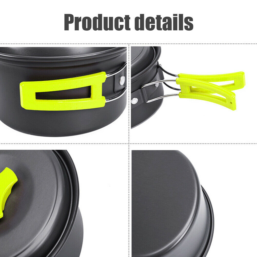 7pcs Foldable Outdoor Camping Pot Pan Cookware Utensils for 1-2 People @