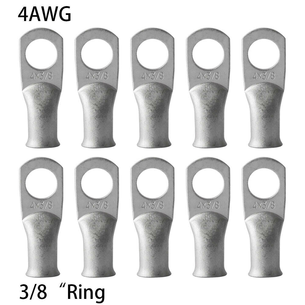 (10) 4 AWG - 3/8 Ring Terminal Tinned Copper Lug Un-insulated