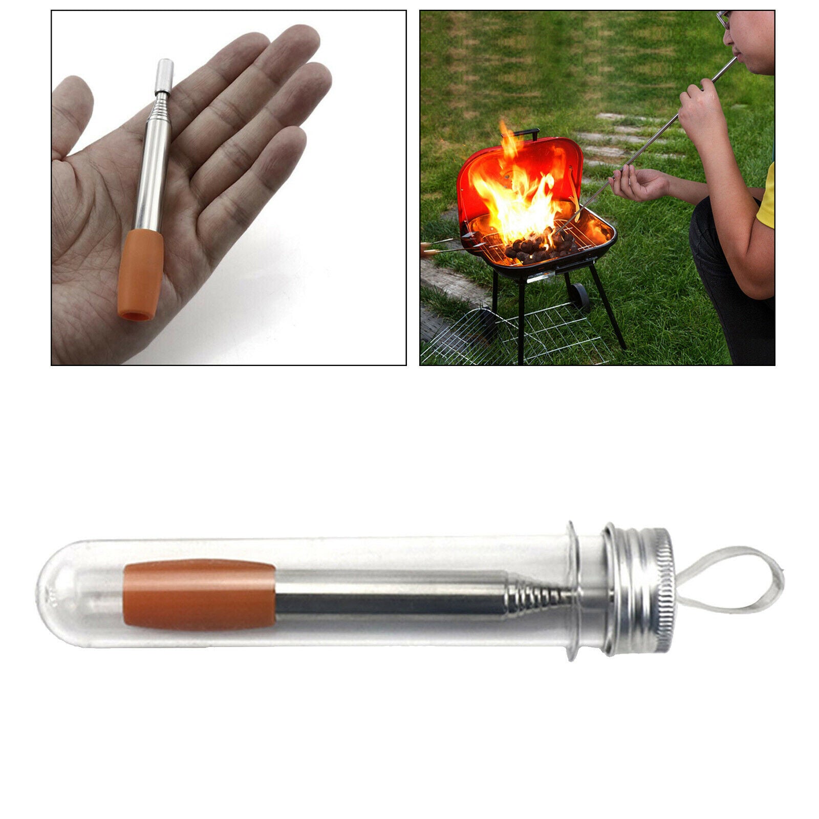 Stainless Steel Fire Blower Fire Bellow Portable Survival with storage tube