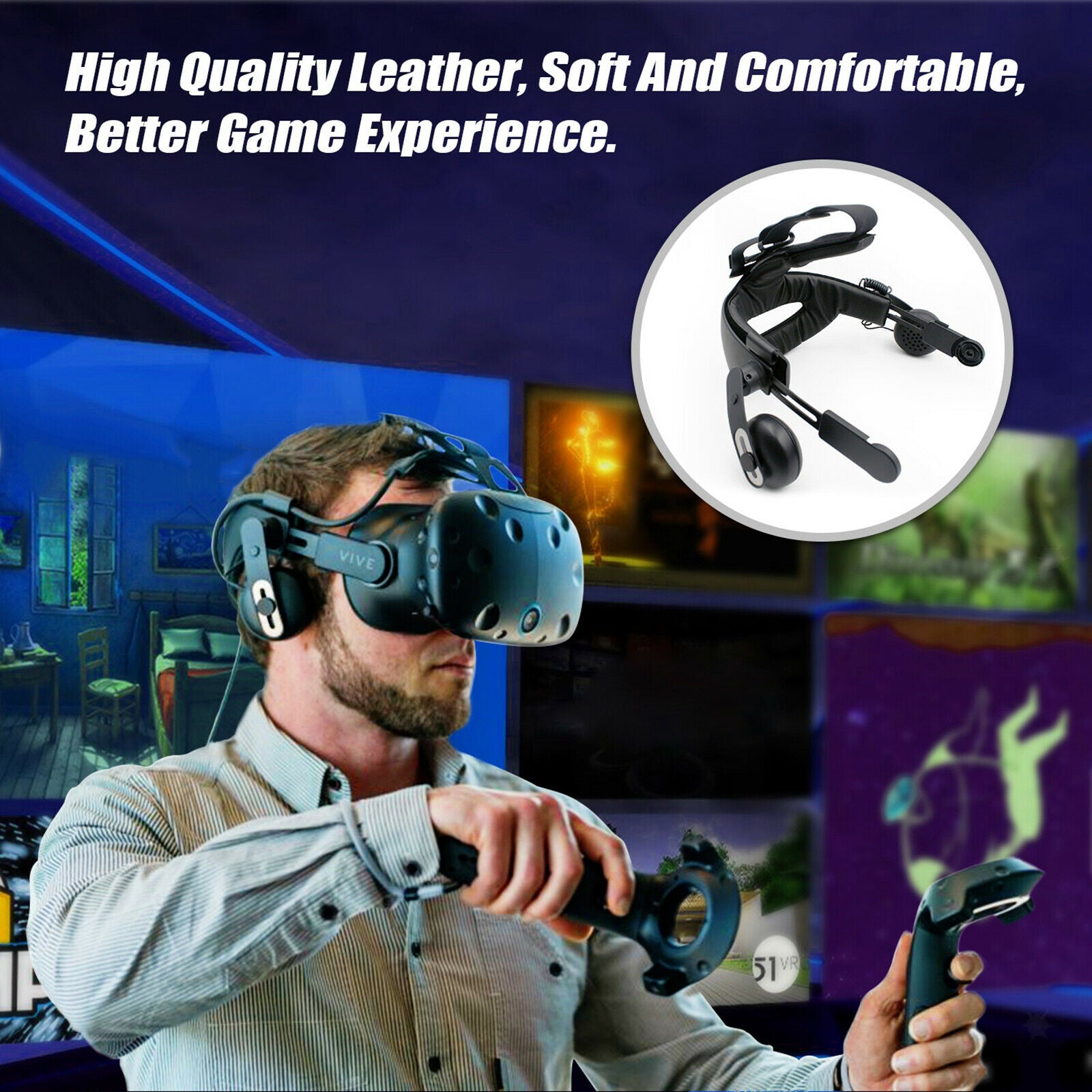 Headband Head Strap Pad Leather Cushion Non-slip Head Strap For HTC Vive VR