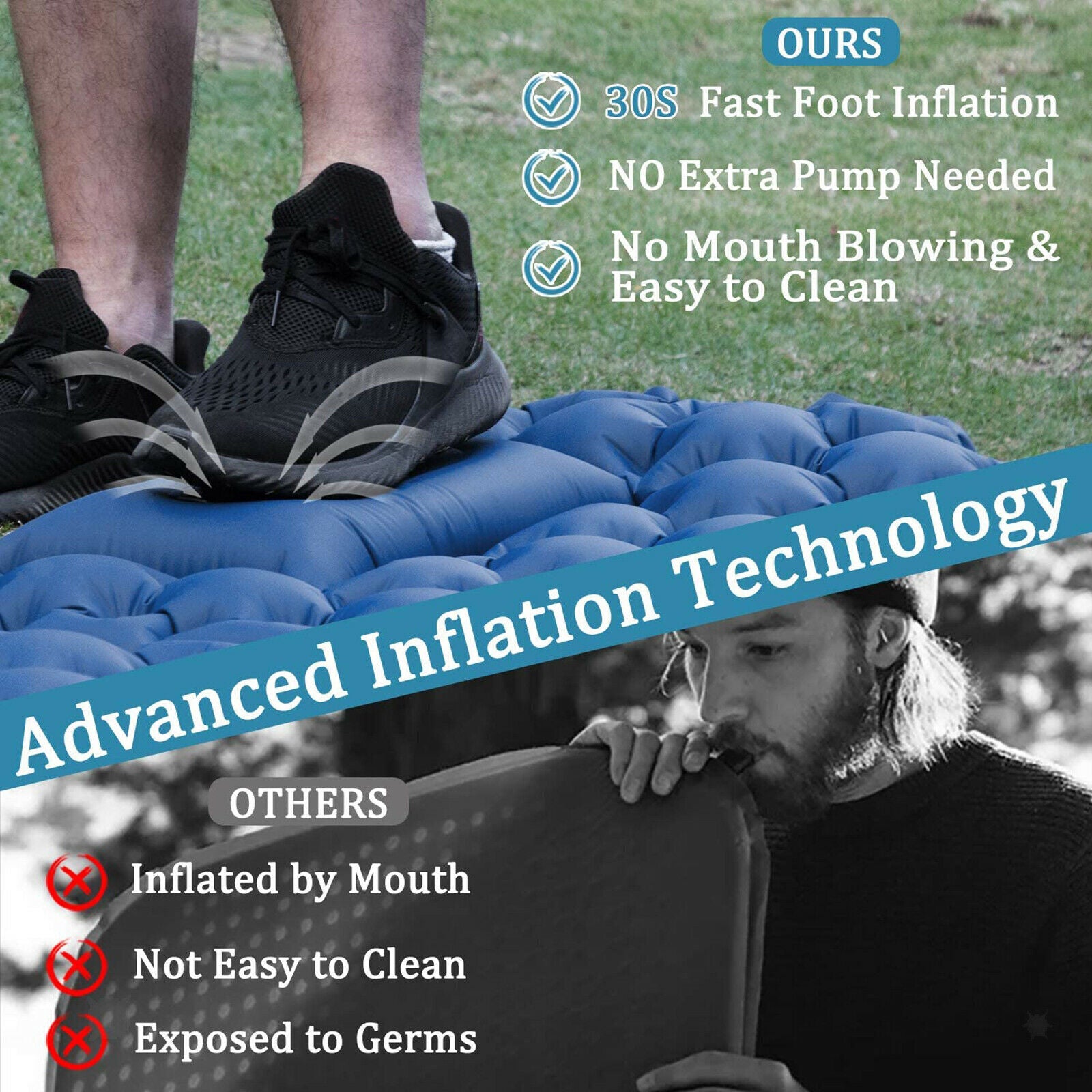 Self Inflating Camping Pad Foldable Inflatable Sleeping Mat Backpacking Trip