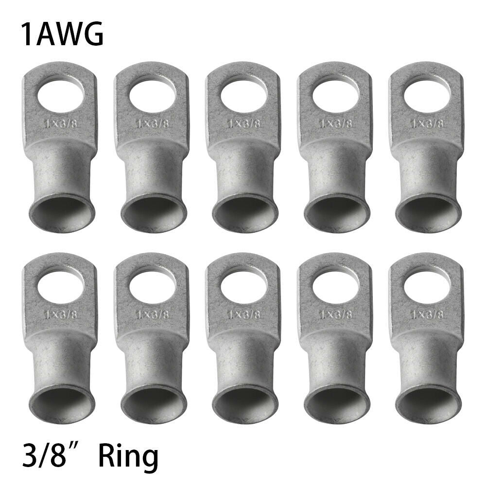 (10)1AWG-3/8 Tinned Copper Lug Ring Terminal Marine Grade Welding Un-insulated