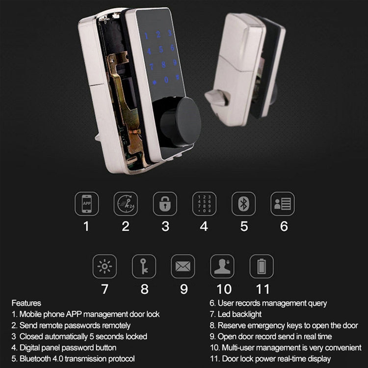 OS8815BLE Phone APP Control Zinc Alloy Touch Screen Smart Bluetooth V4.0 Door Lock Password Home Security Access Control System