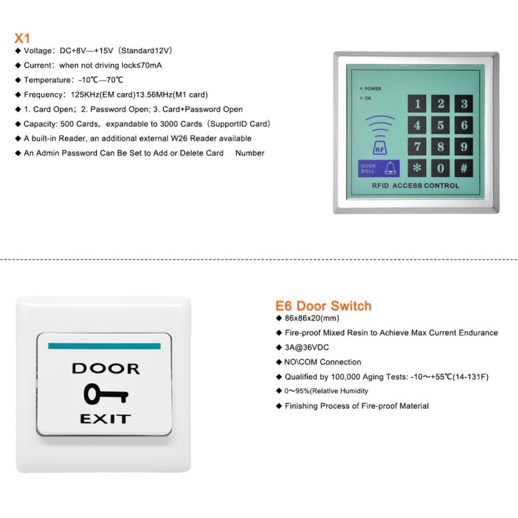 MJPT020 RFID Access Control System Kits + Bolt Lock + 10 Buckle Card + Power Supply + Exit Button + Screws Kit