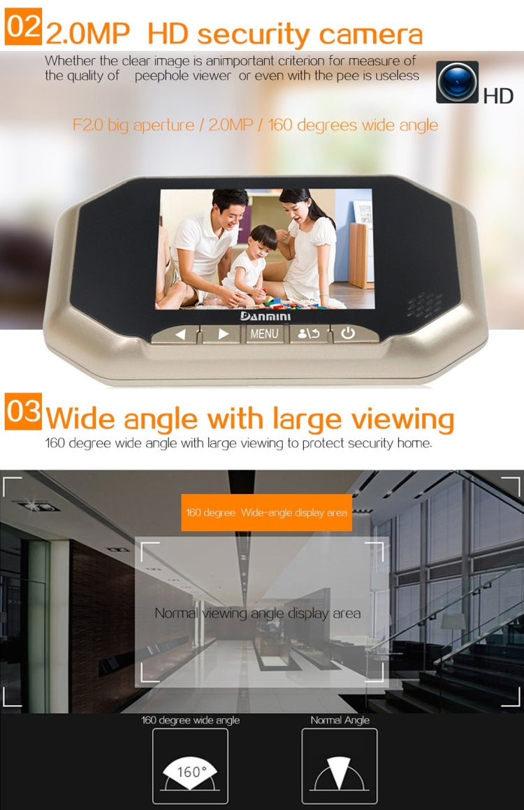 Danmini YB-30AHD-M 3.0 inch Screen 2.0MP Security Camera Disturb Peephole Viewer, Support TF Card / Night Vision / PIR Motion Detection / Video Recording