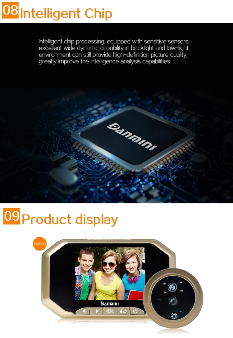 Danmini YB-30AHD-M 3.0 inch Screen 2.0MP Security Camera Disturb Peephole Viewer, Support TF Card / Night Vision / PIR Motion Detection / Video Recording