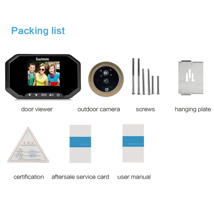 Danmini YB-30AHD-M 3.0 inch Screen 2.0MP Security Camera Disturb Peephole Viewer, Support TF Card / Night Vision / PIR Motion Detection / Video Recording