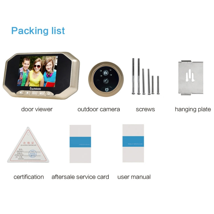 Danmini YB-30AHD-M 3.0 inch Screen 2.0MP Security Camera Disturb Peephole Viewer, Support TF Card / Night Vision / PIR Motion Detection / Video Recording