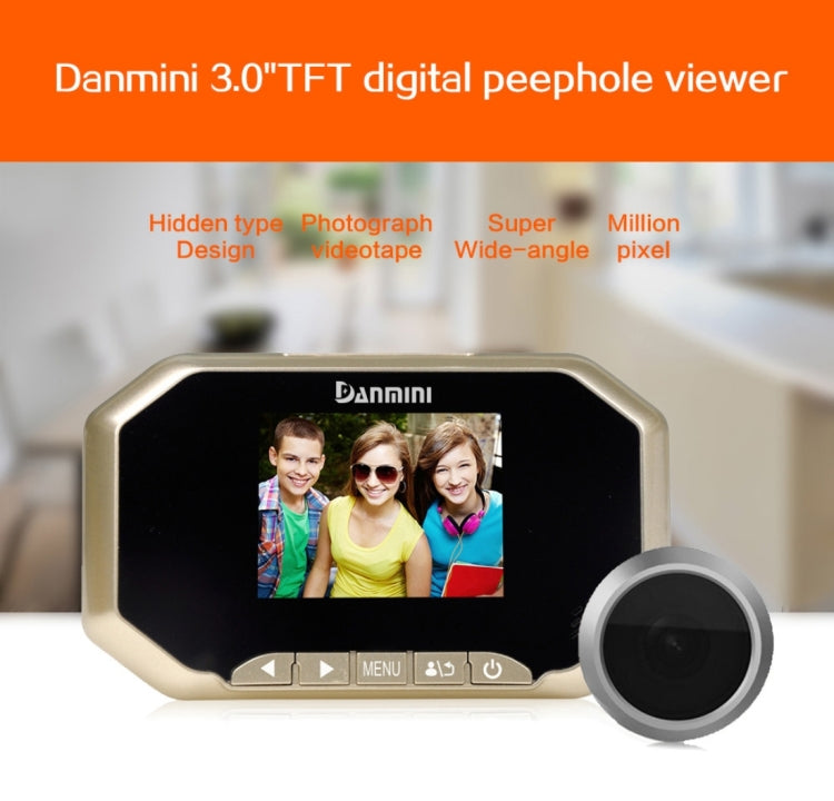 Danmini YB-30BHD 3 inch Screen 2.0MP Security Camera Taking Picture and Video Recording Door Peephole, Support TF Card