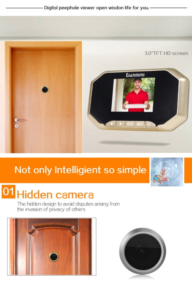Danmini YB-30BHD 3 inch Screen 2.0MP Security Camera Taking Picture and Video Recording Door Peephole, Support TF Card