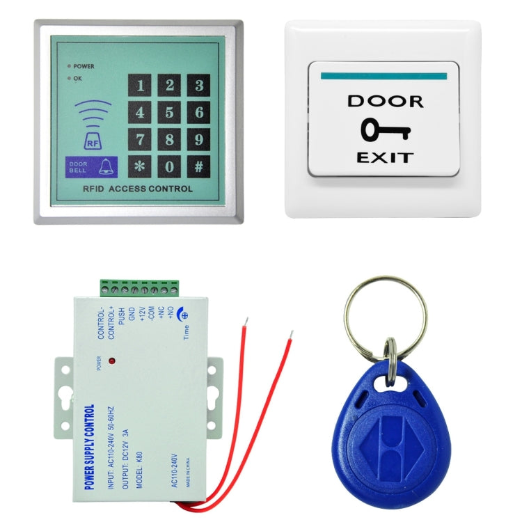 MJPT019 RFID Access Control System Kits + Magnetic Lock + 10 Buckle Card + Power Supply + Exit Button + Screws Kit